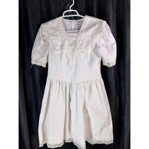Vintage Britland Girls White Eyelet Lace Dress  V Neck Size 14 Prairie Cottage